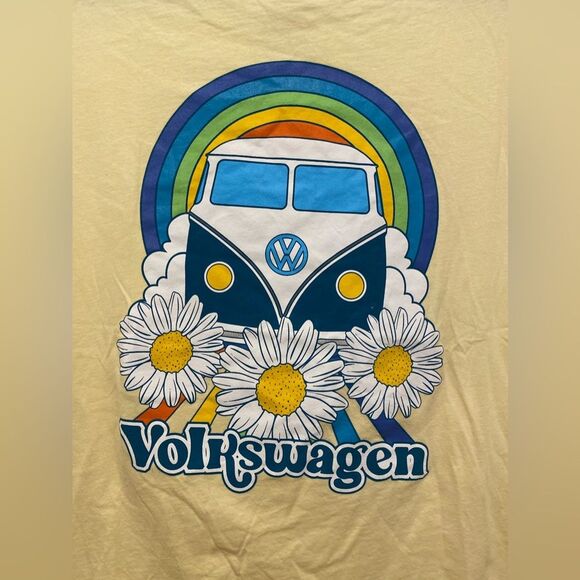 Volkswagen T Shirt Womens XXL Hippie Peace Yellow Rainbow Officially Licensed - Picture 2 of 4